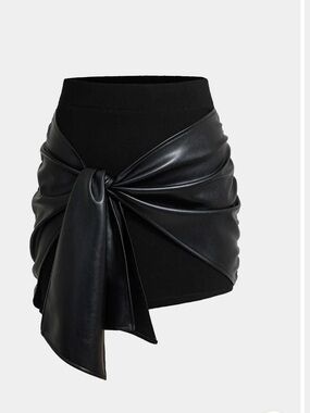 Tie-Front Faux Leather Mini Skirt - Black